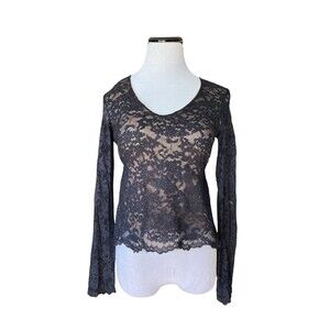 Vintage Y2K Express Sheer Nylon Lace Open Back Going Out Top Size M Black Fairy